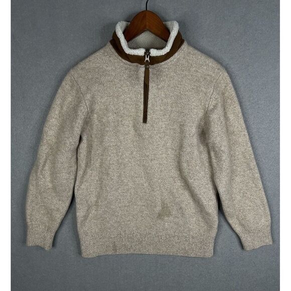 Orvis Other - Orvis Sweater Mens Large Beige Stowe 1/4 Zip Lambs Wool Sherpa Leather Collar